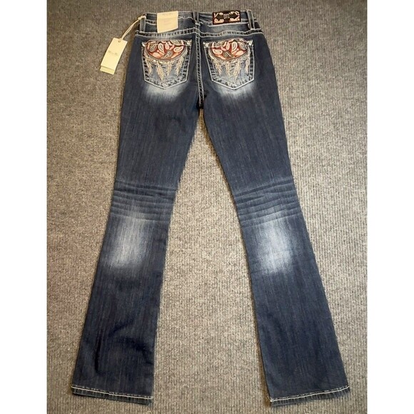 Miss Me Womens 26 X 34 Paisley Dreaming Mid Rise Bootcut Stretch Jeans Dark Wash - Picture 11 of 16